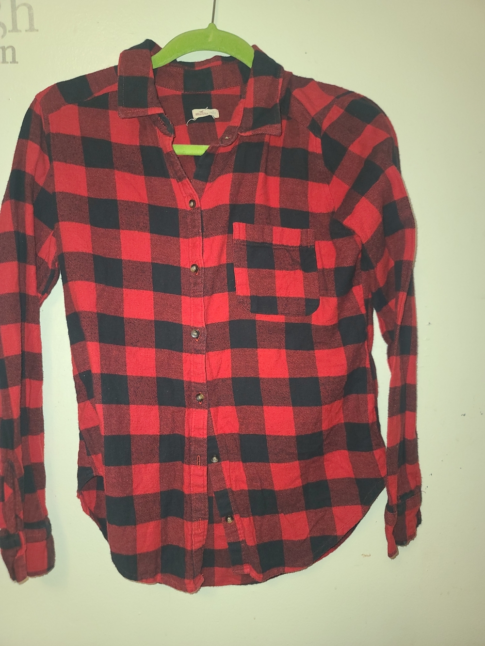 Hollister Red and Black Buffalo Plaid Button-Down Shirt